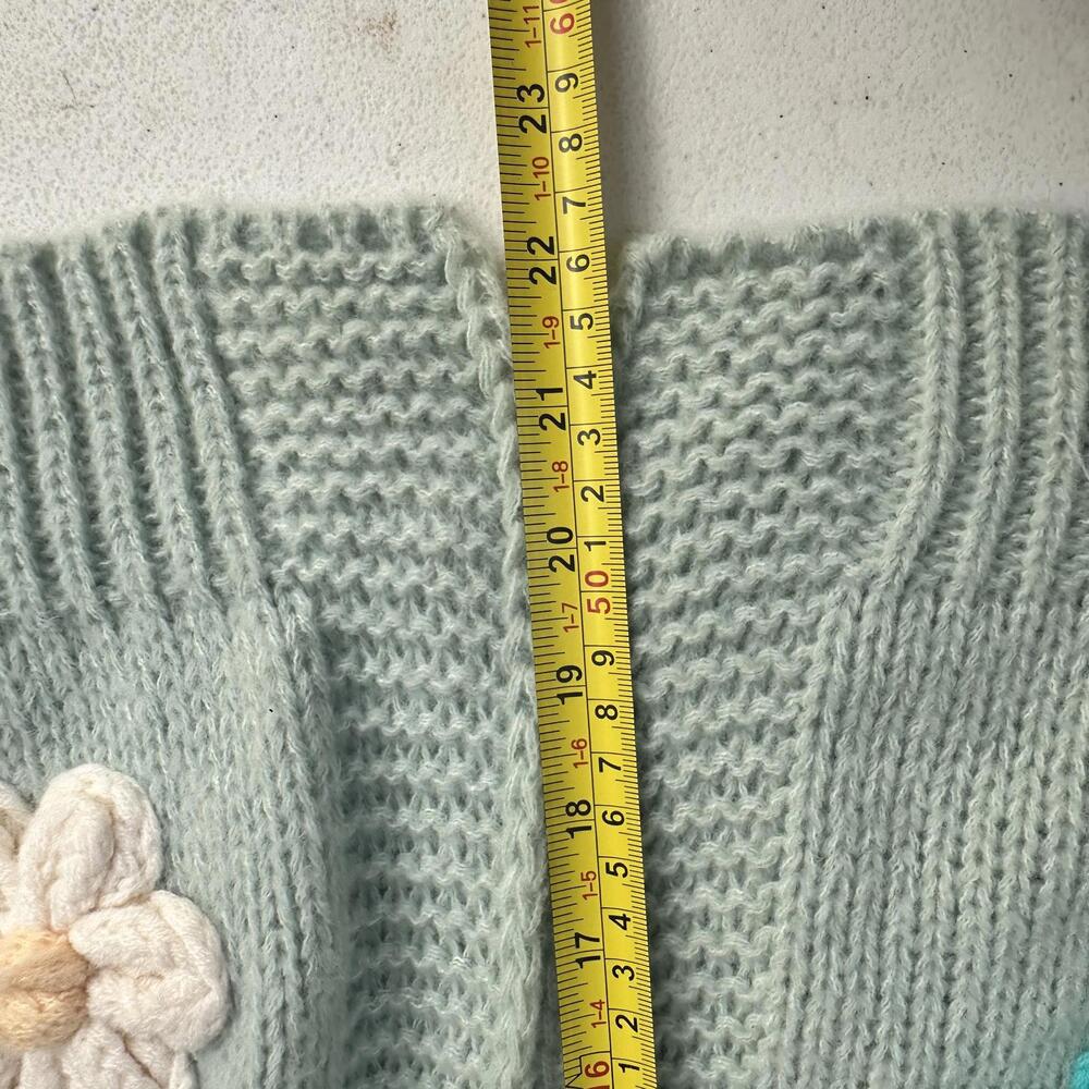 Luna Ivy Anthropologie Mint Green Knit Oversized Cardigan with Flowers Sz XS - Picture 7 of 7